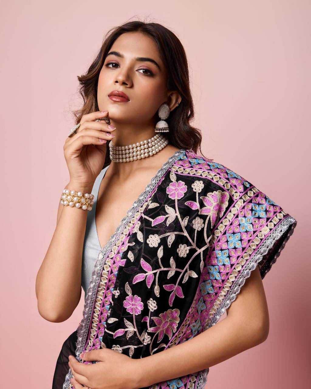Party Wear Special Black Color Heavy Georgette Saree.