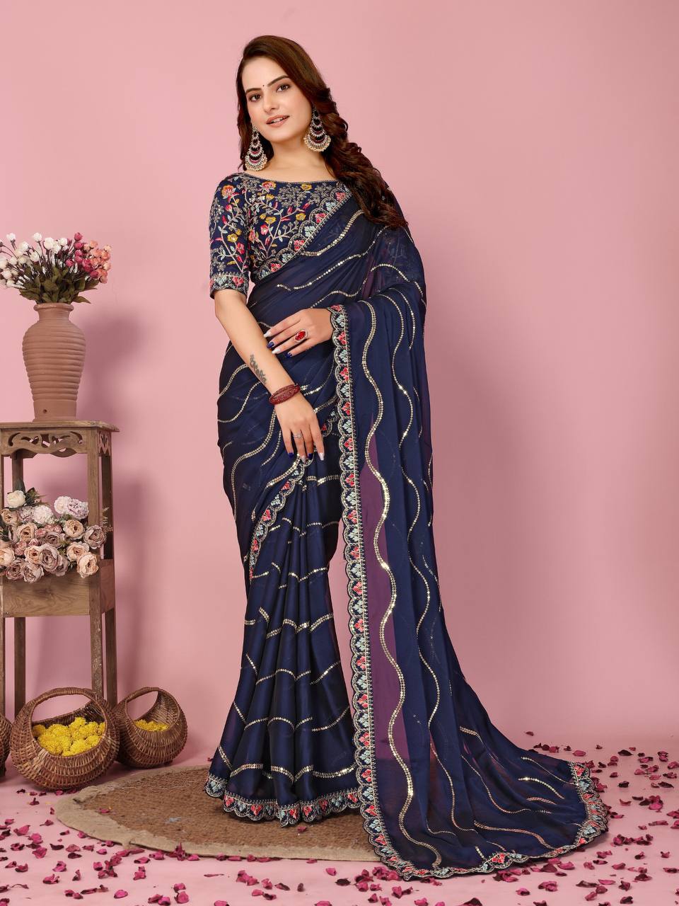 Gorgeous Look Premium Soft Rangoli Silk Blue Colour Pretty Designer Saree.