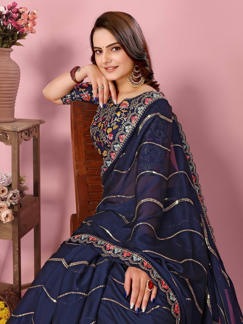 Gorgeous Look Premium Soft Rangoli Silk Blue Colour Pretty Designer Saree.