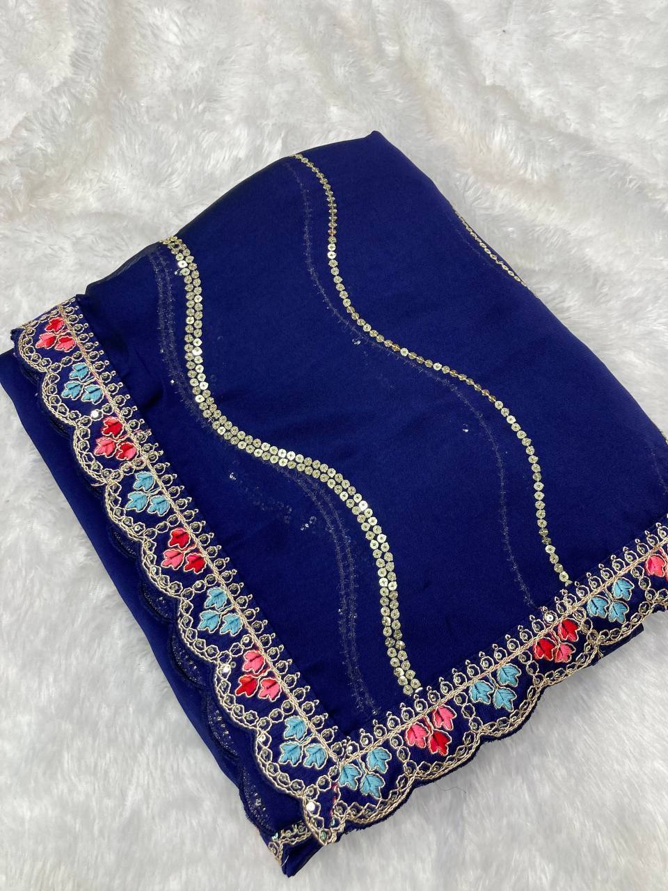Gorgeous Look Premium Soft Rangoli Silk Blue Colour Pretty Designer Saree.