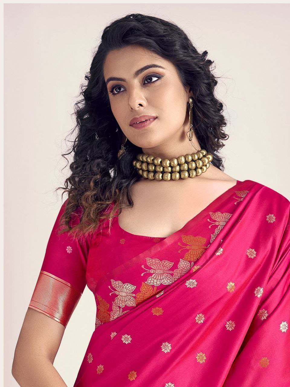 Pretty Pink Colour Wedding Wear Special Designer Soft Lichi Silk Saree.