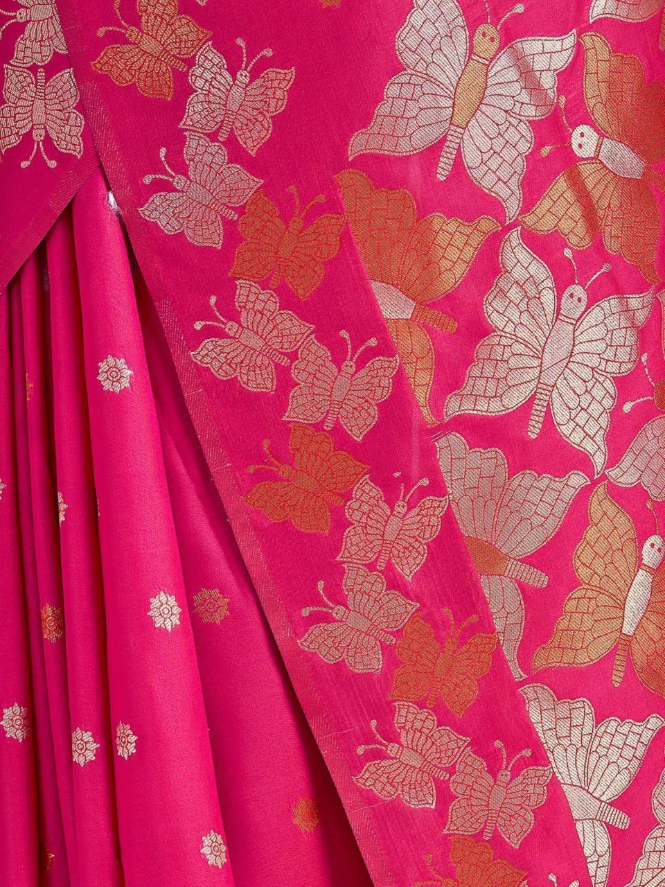 Pretty Pink Colour Wedding Wear Special Designer Soft Lichi Silk Saree.