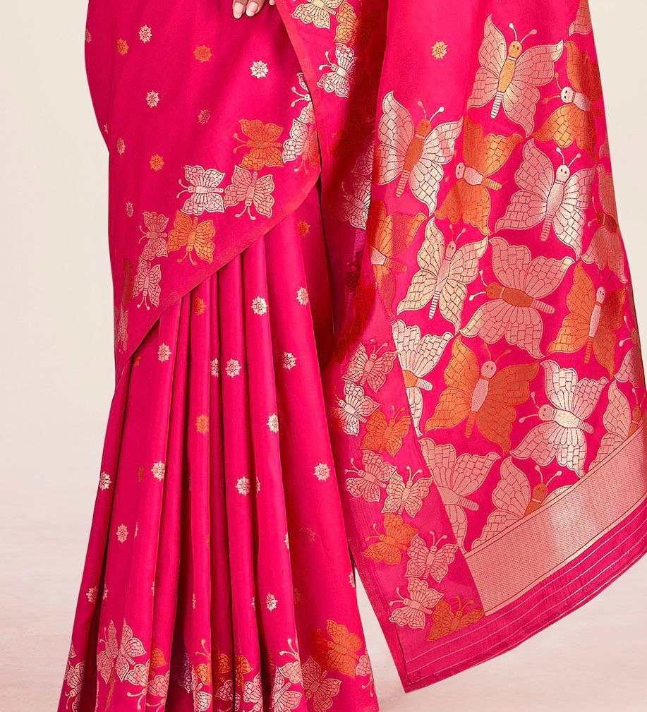 Pretty Pink Colour Wedding Wear Special Designer Soft Lichi Silk Saree.