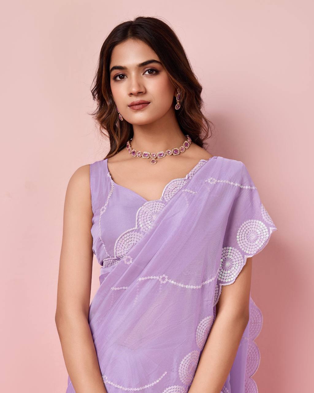Lavender Color Casual Wear Special Tibby Organza Silk Saree.