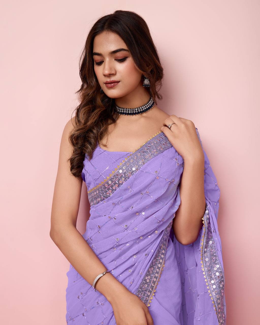 Amazing Look Lavender Color Casual Wear Special Georgette Saree.