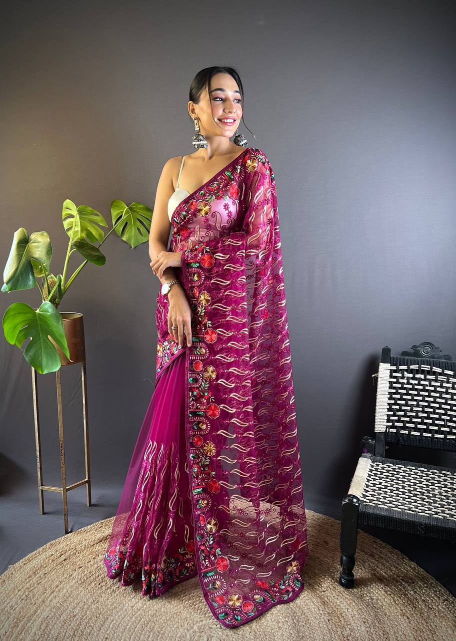 Premium Designer Heavy Butterfly Soft Net Saree Collection.