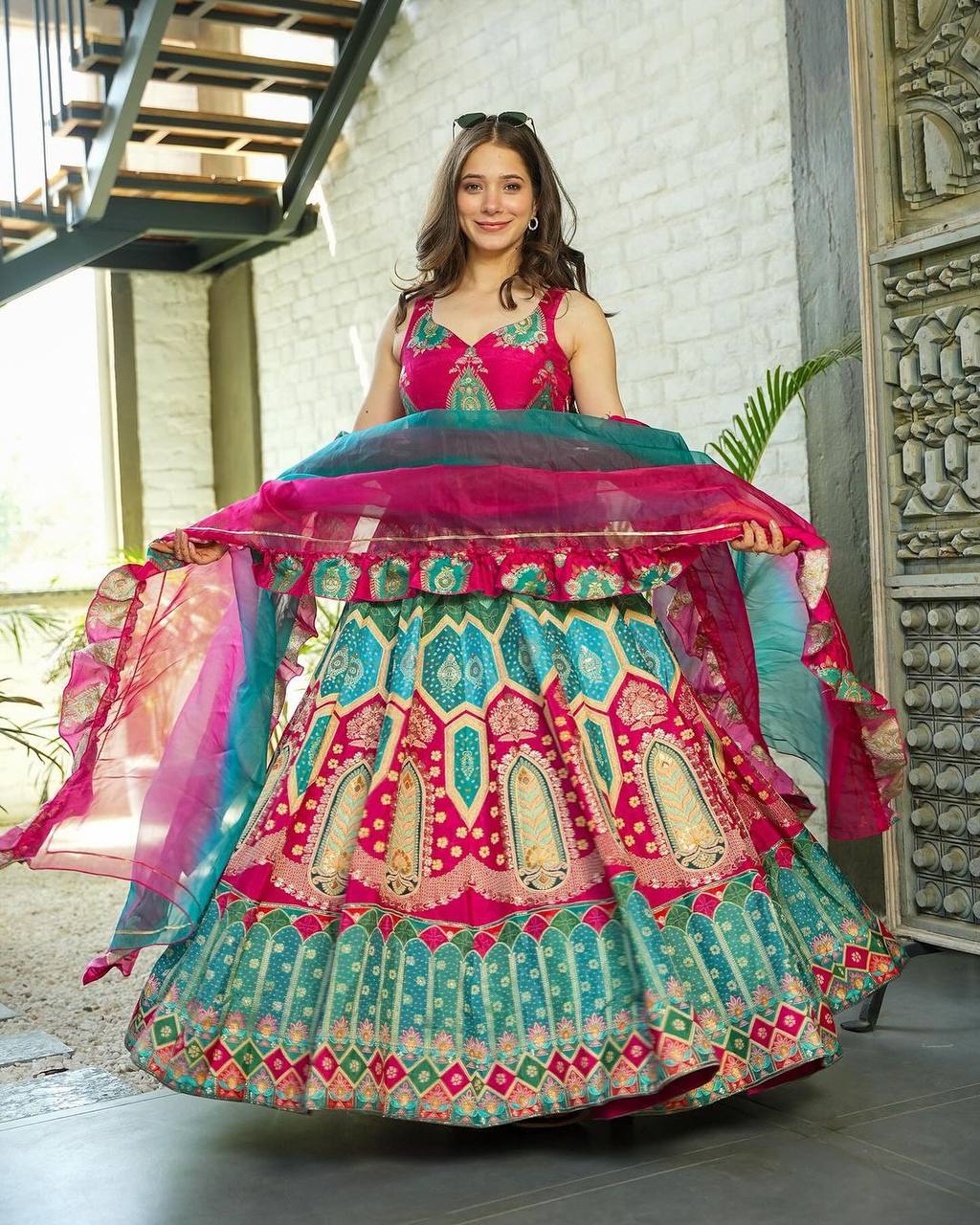 Multi Colored New Embroidery Work Gown With Pent With Dupatta.