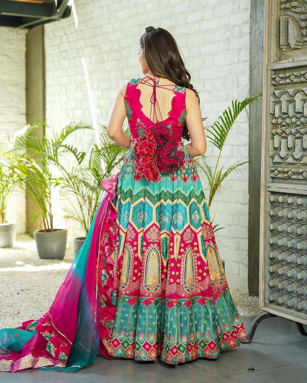Multi Colored New Embroidery Work Gown With Pent With Dupatta.