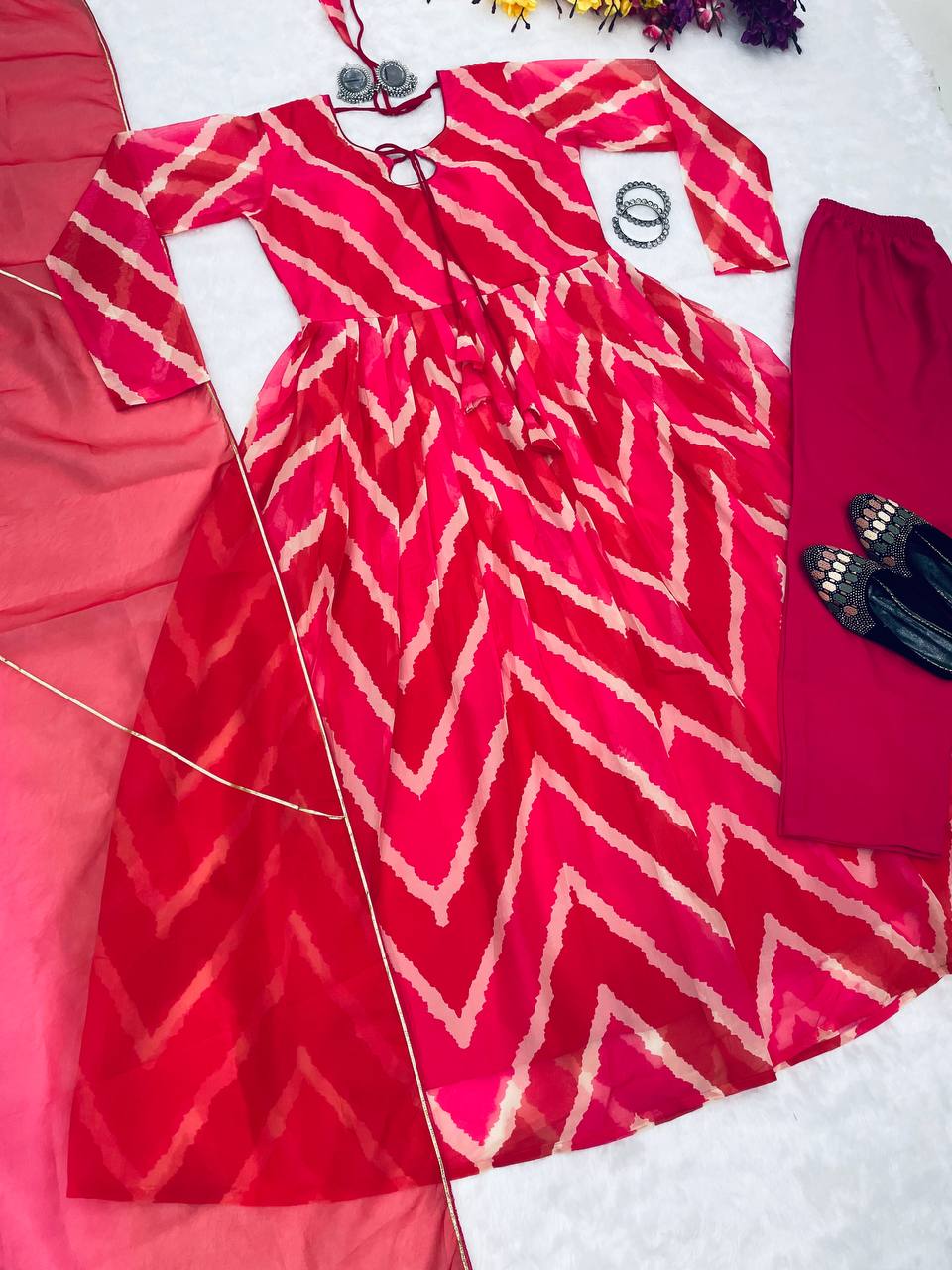 Presenting A New Tebby Silk Laheriya Print Gown With Duppata and Pent.