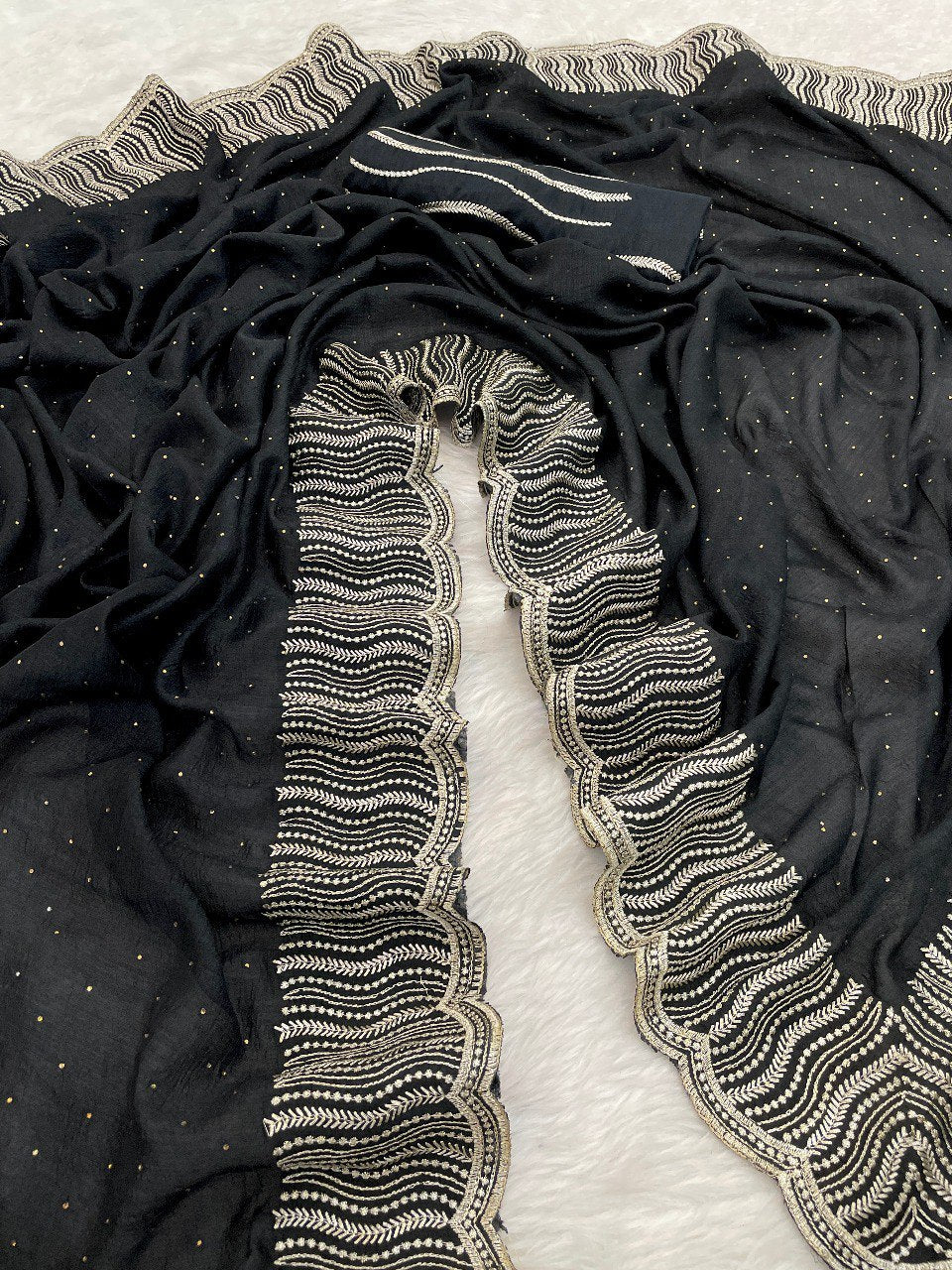 New Party Wear Special Heavy Blooming Vichitra Silk Black Saree.