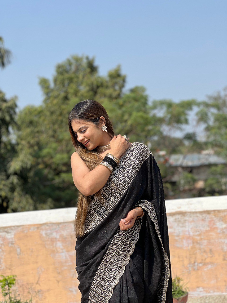 New Party Wear Special Heavy Blooming Vichitra Silk Black Saree.