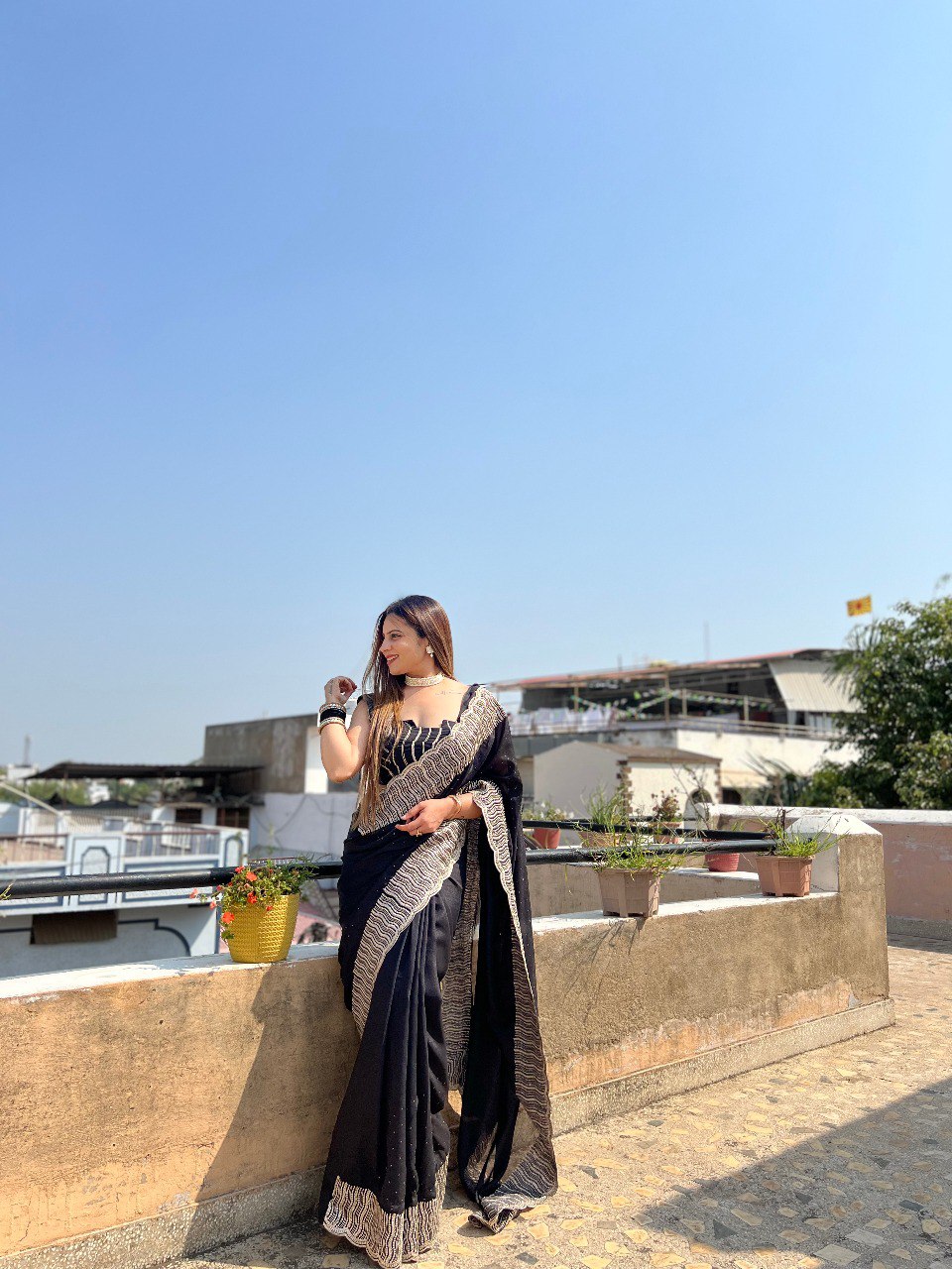 New Party Wear Special Heavy Blooming Vichitra Silk Black Saree.