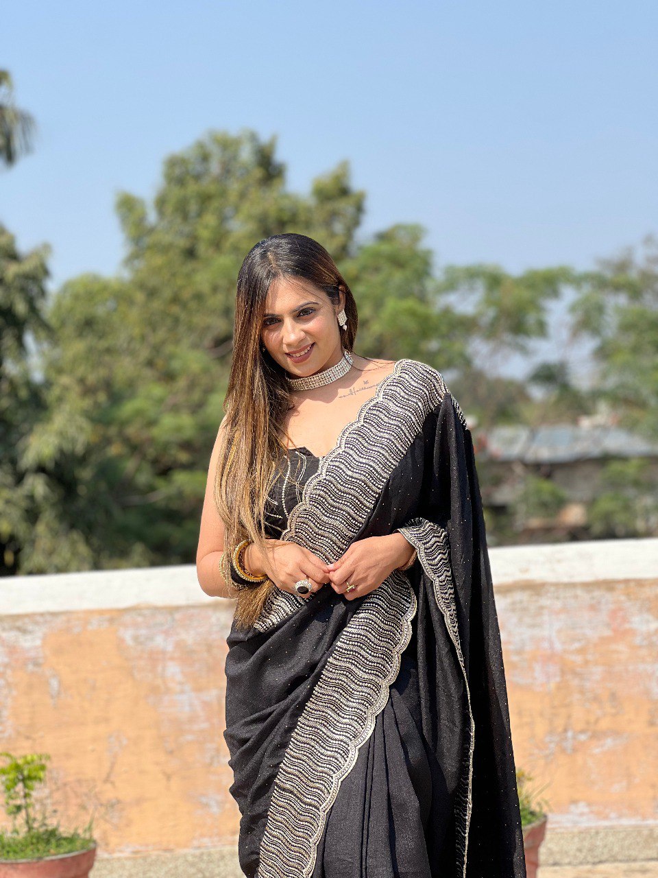 New Party Wear Special Heavy Blooming Vichitra Silk Black Saree.