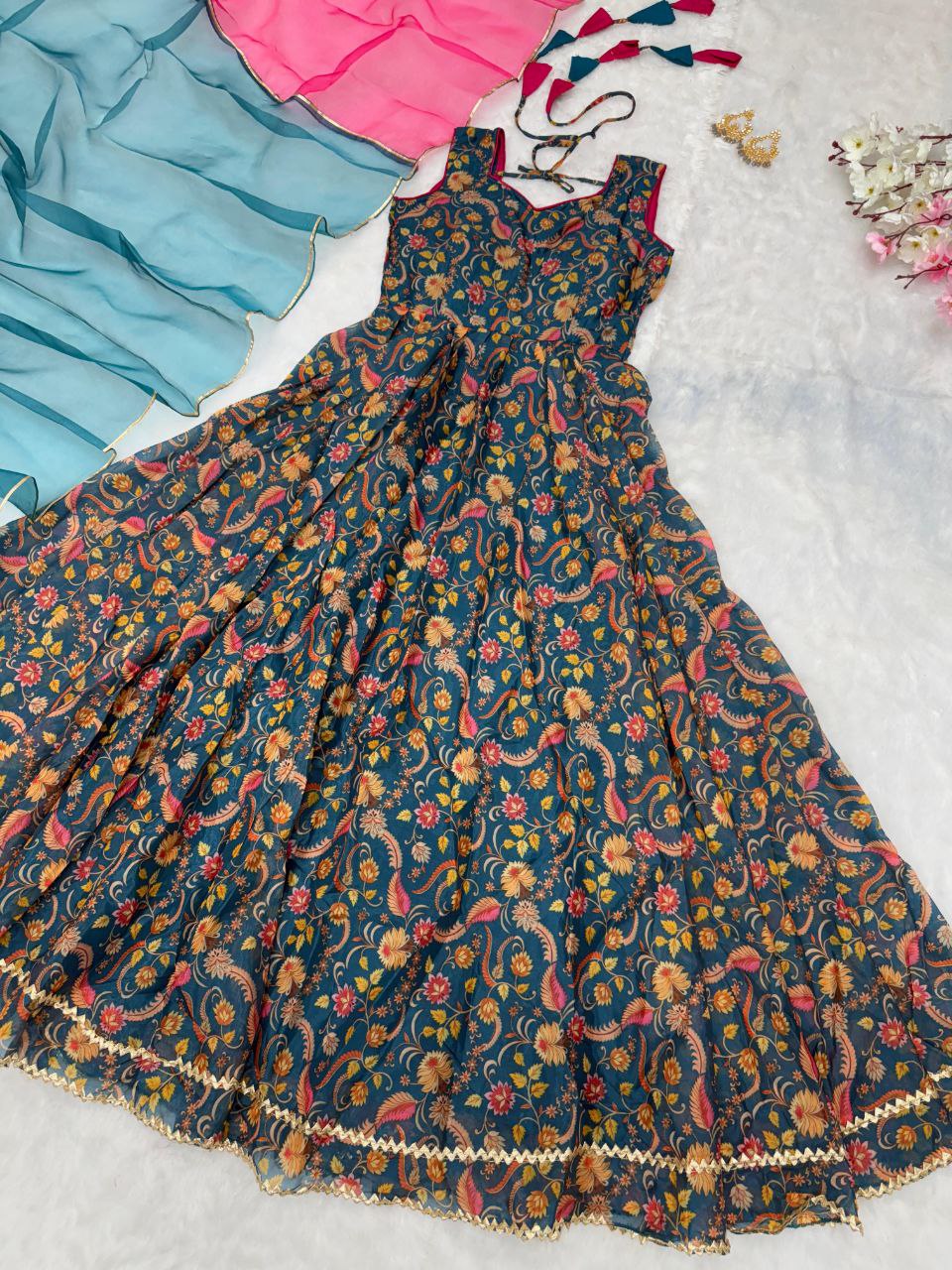 Pretty Designer Jimmy Organza Silk Anarkali Gown Collection.