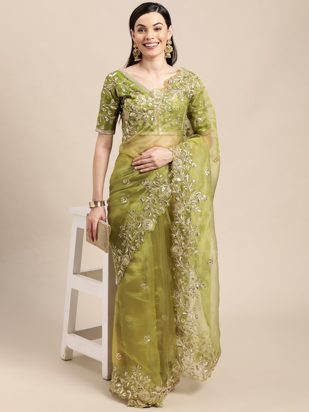 Mehndi Function Special New Designer Soft Organza Silk Saree Collection.