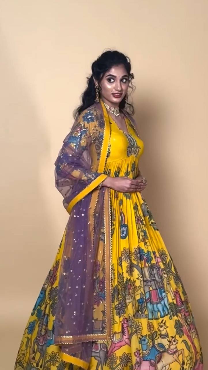 Latest Designer New Kalamkari Printed Gown Collection.