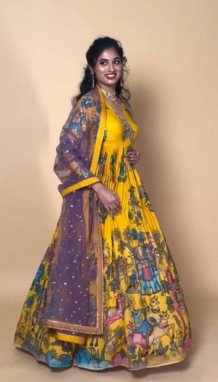 Latest Designer New Kalamkari Printed Gown Collection.