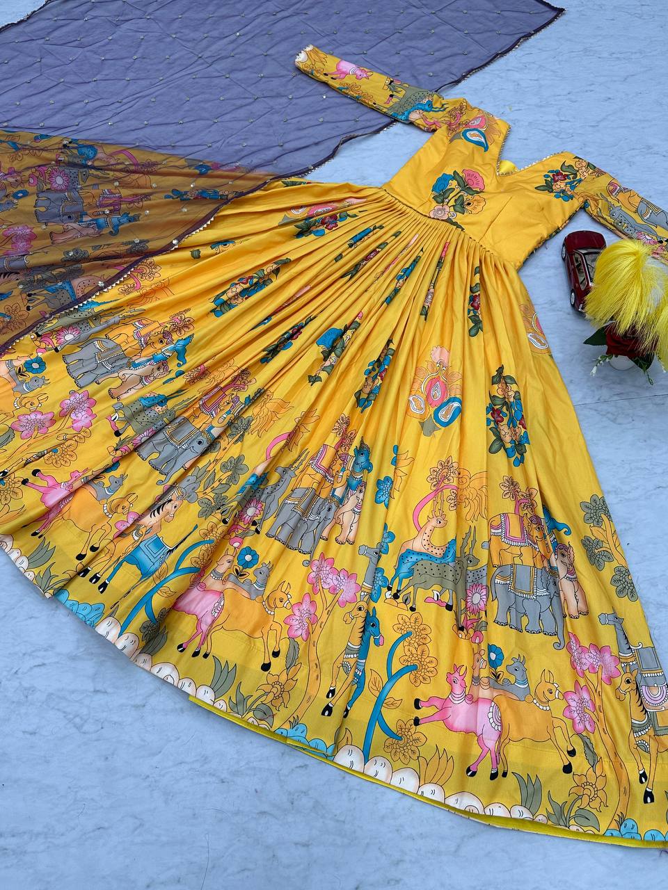 Latest Designer New Kalamkari Printed Gown Collection.