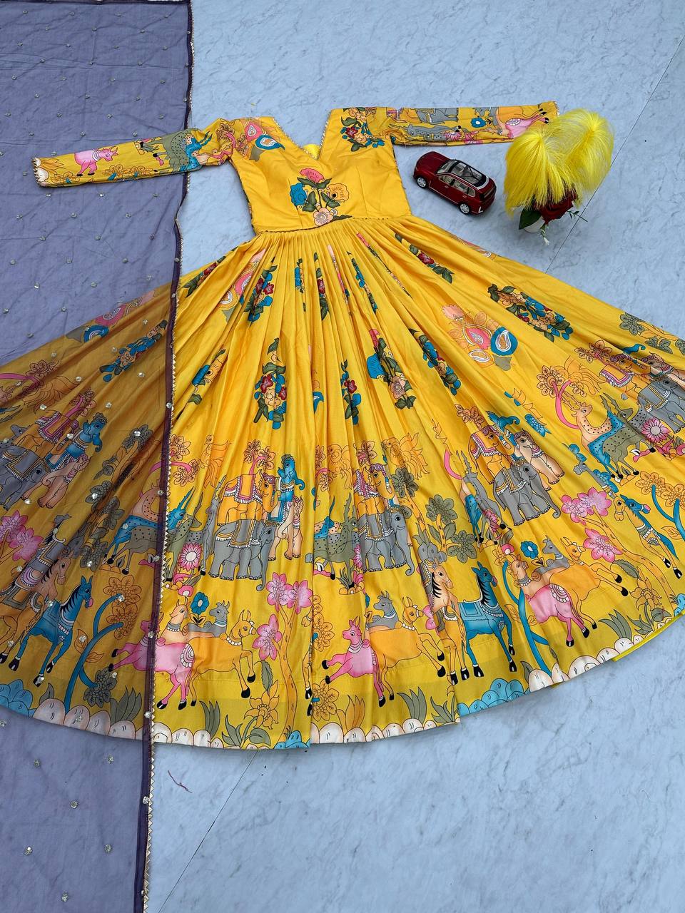Latest Designer New Kalamkari Printed Gown Collection.