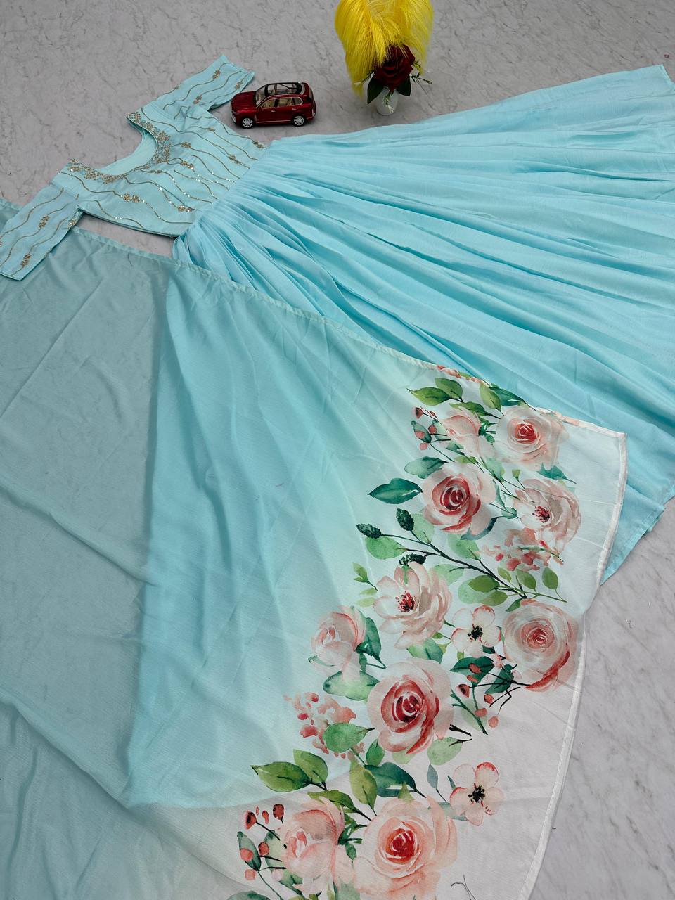 Sky Blue Latest Designer Gown Collection.
