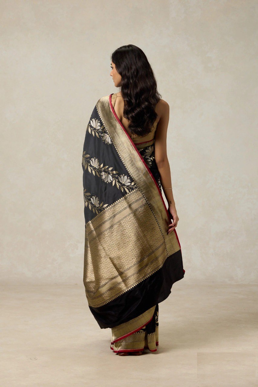 Party Wear Special Black Soft Banarasi Silk Saree Collection.