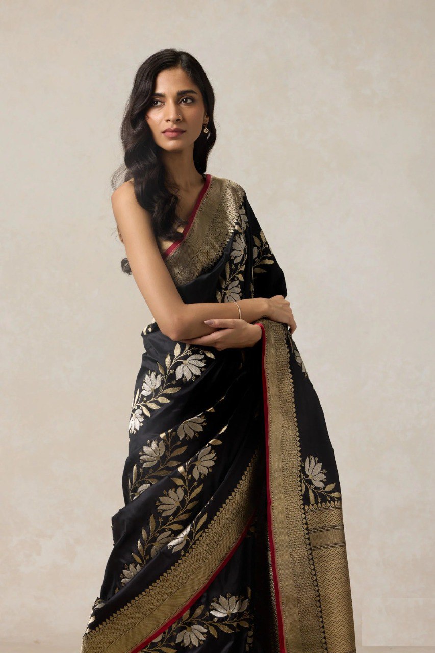 Party Wear Special Black Soft Banarasi Silk Saree Collection.