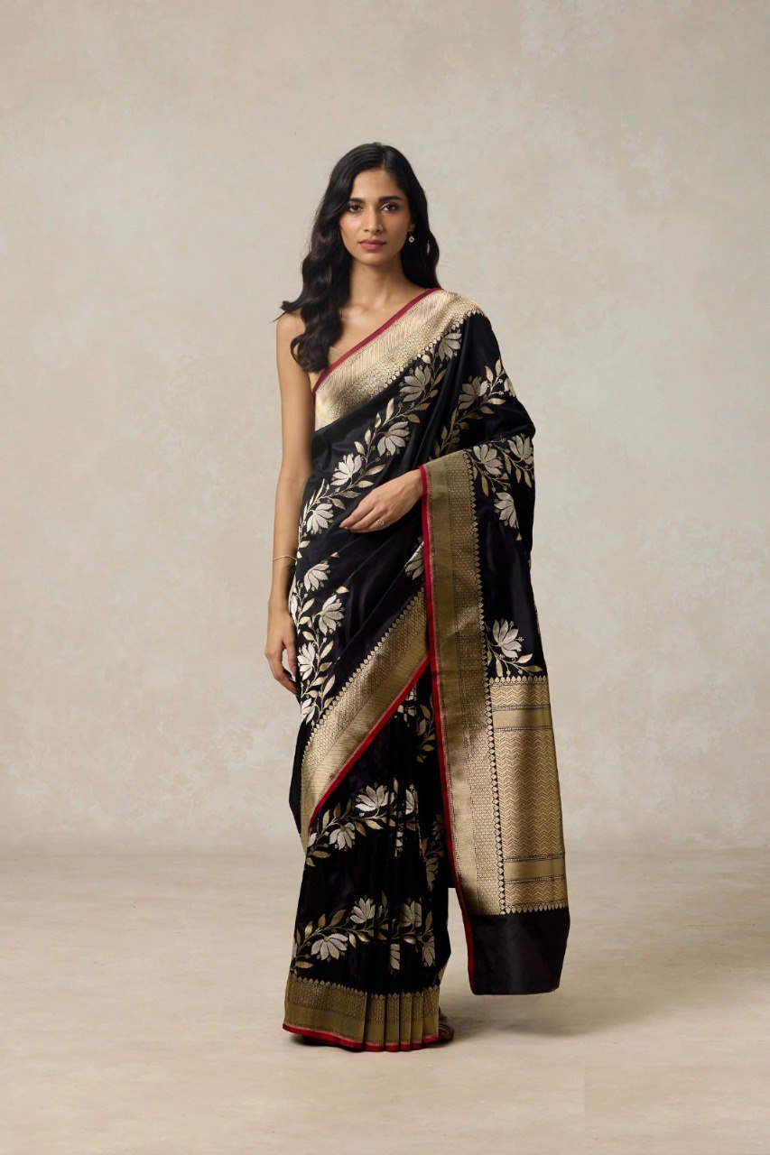 Party Wear Special Black Soft Banarasi Silk Saree Collection.