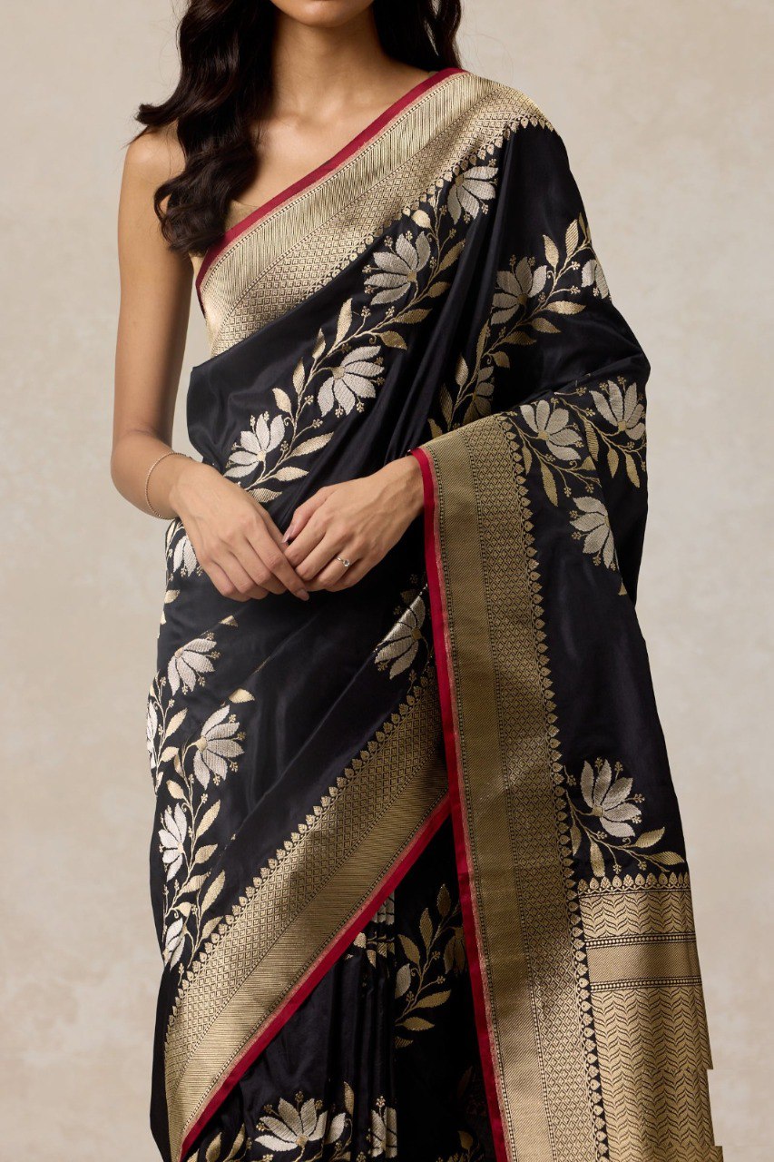 Party Wear Special Black Soft Banarasi Silk Saree Collection.