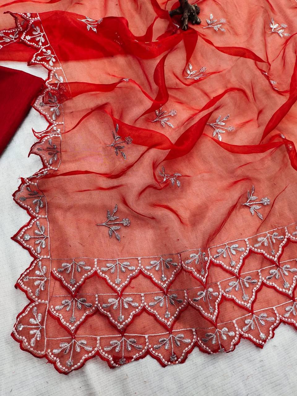 Beautiful Red Organza Silk Saree Collection.