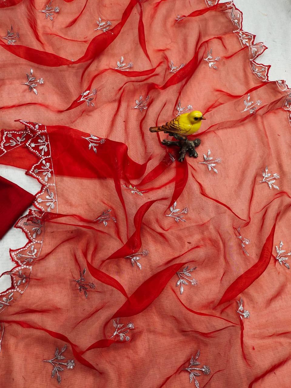 Beautiful Red Organza Silk Saree Collection.