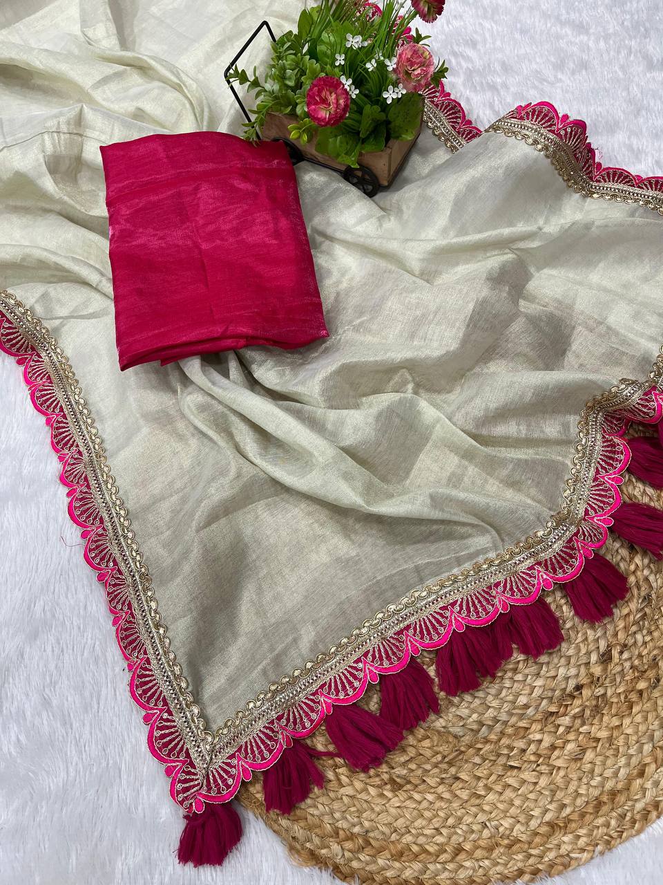 Adorable Designer Party Wear Heavy Tissue Silk Saree Collection.