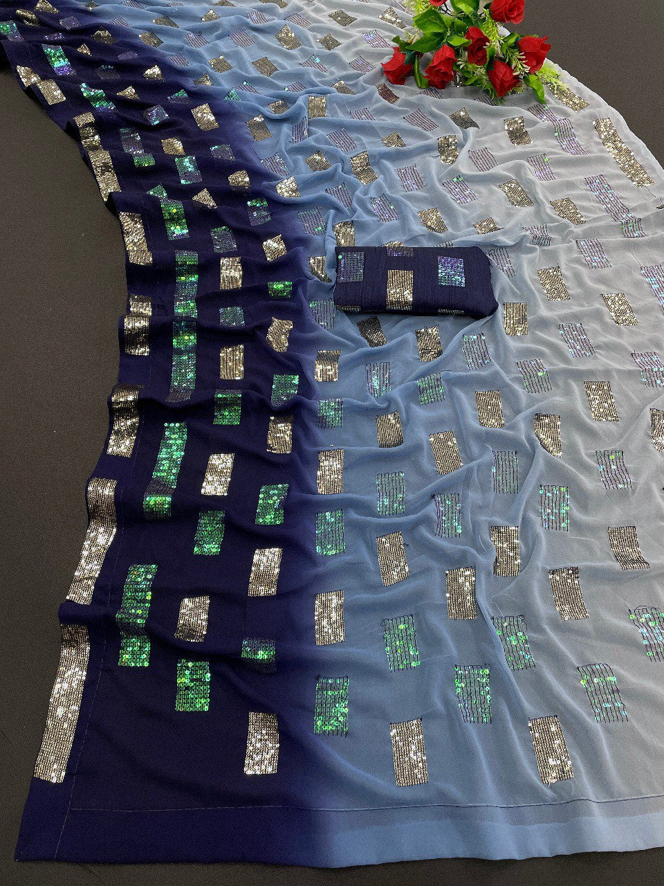 Navy Blue Heavy Georgette Sequence Work Saree Collection.