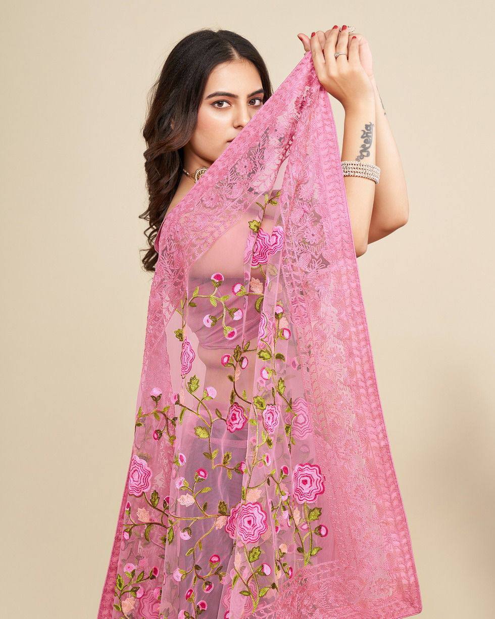 Amazing Look Occasions Wear Special Soft Net Pink Saree Collection.
