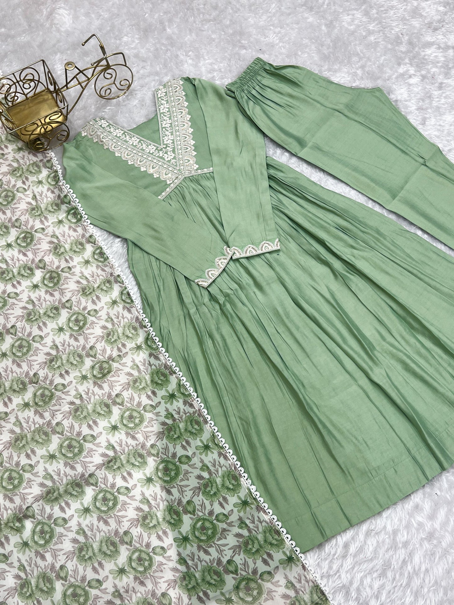 Latest Designer Romansilk Chanderi Nyra Cut Kurti-Pant Collection.
