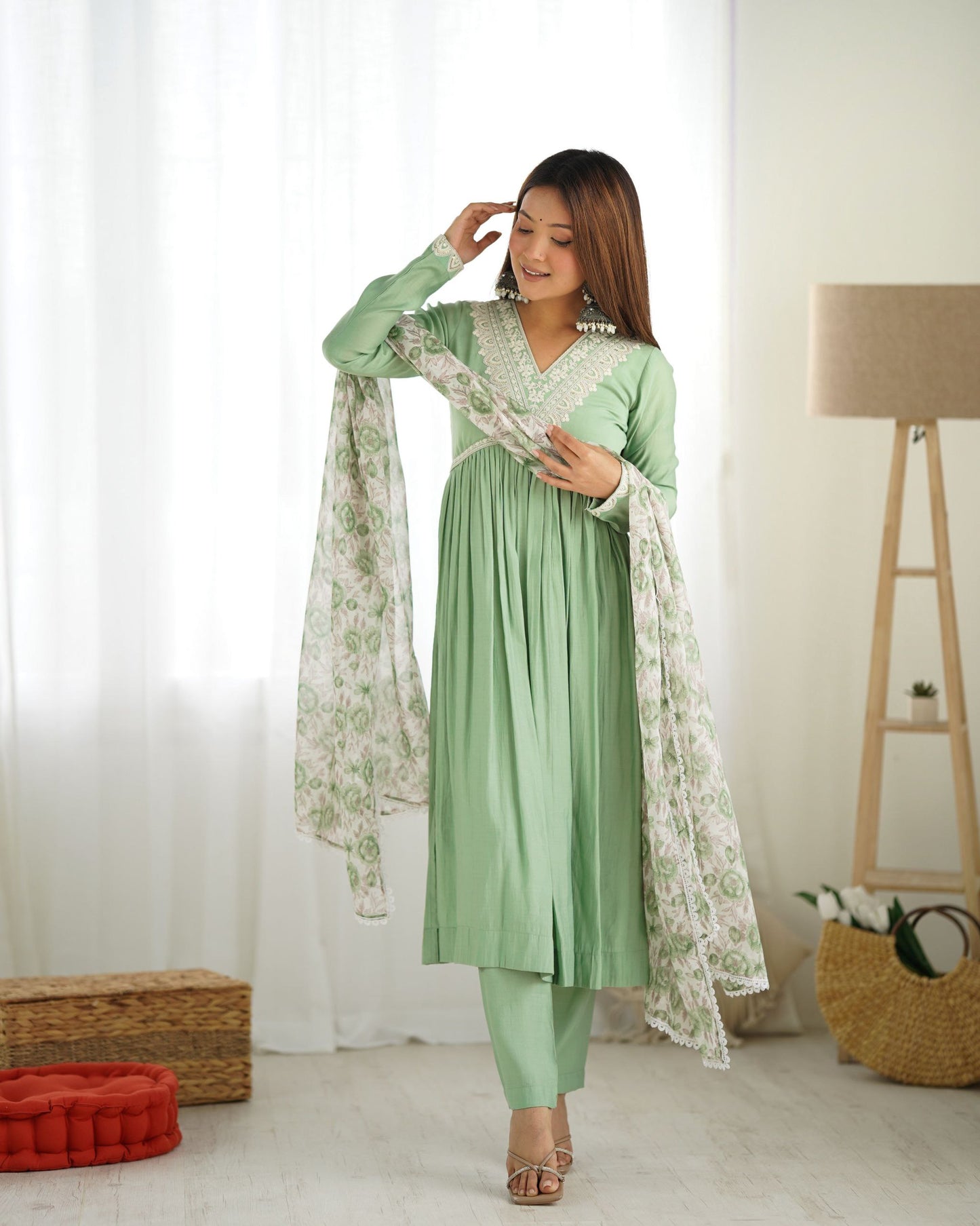 Latest Designer Romansilk Chanderi Nyra Cut Kurti-Pant Collection.