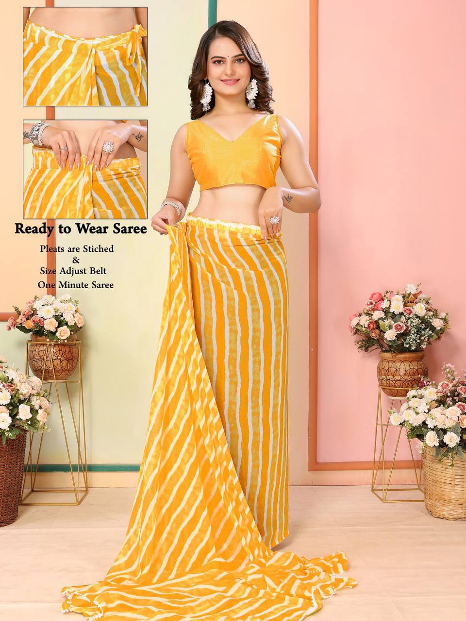 Haldi Function Special Yellow Ready To Wear Saree Collection.