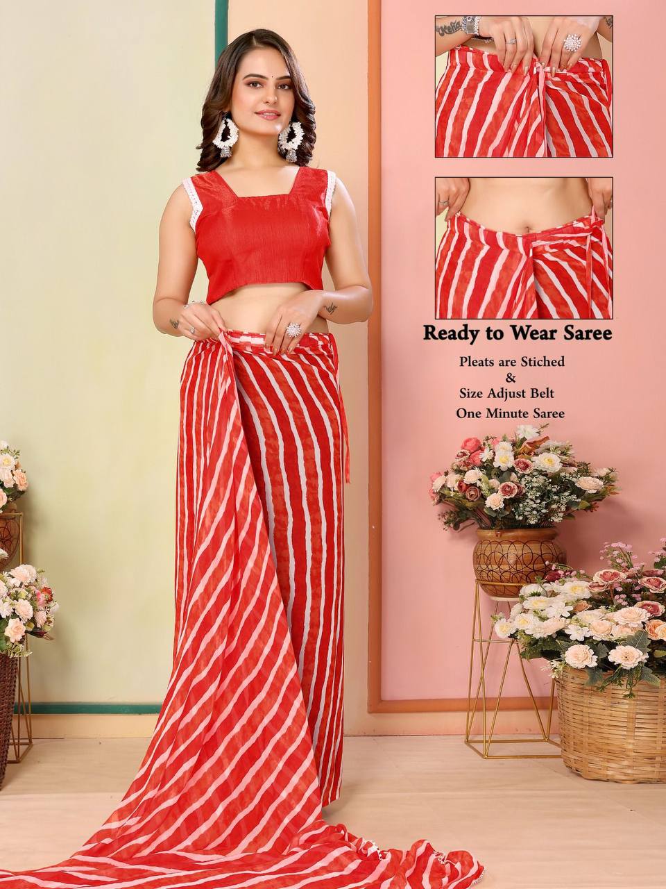 Weddings Special Red Leriya Ready To Wear Saree Collection.