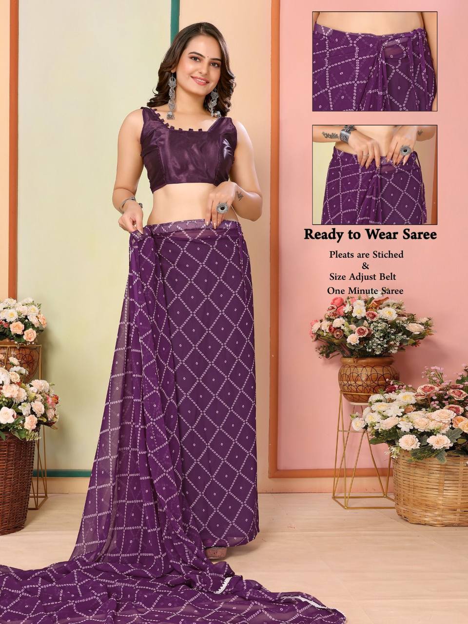 Pure Ready To Wear Purple Saree Collection
