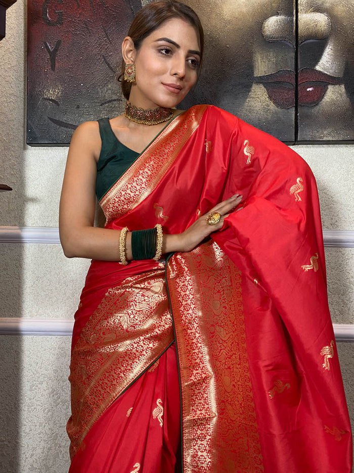 Red Colour Pretty Soft Banarasi Silk Saree Collection.