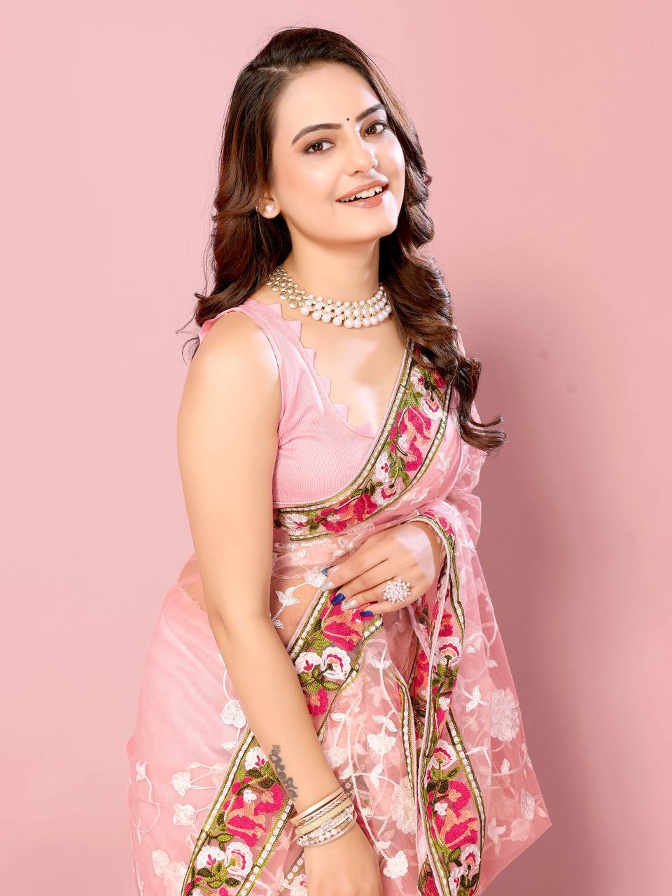 Chikankari Embroidery Design Work Soft Net Saree Collection.