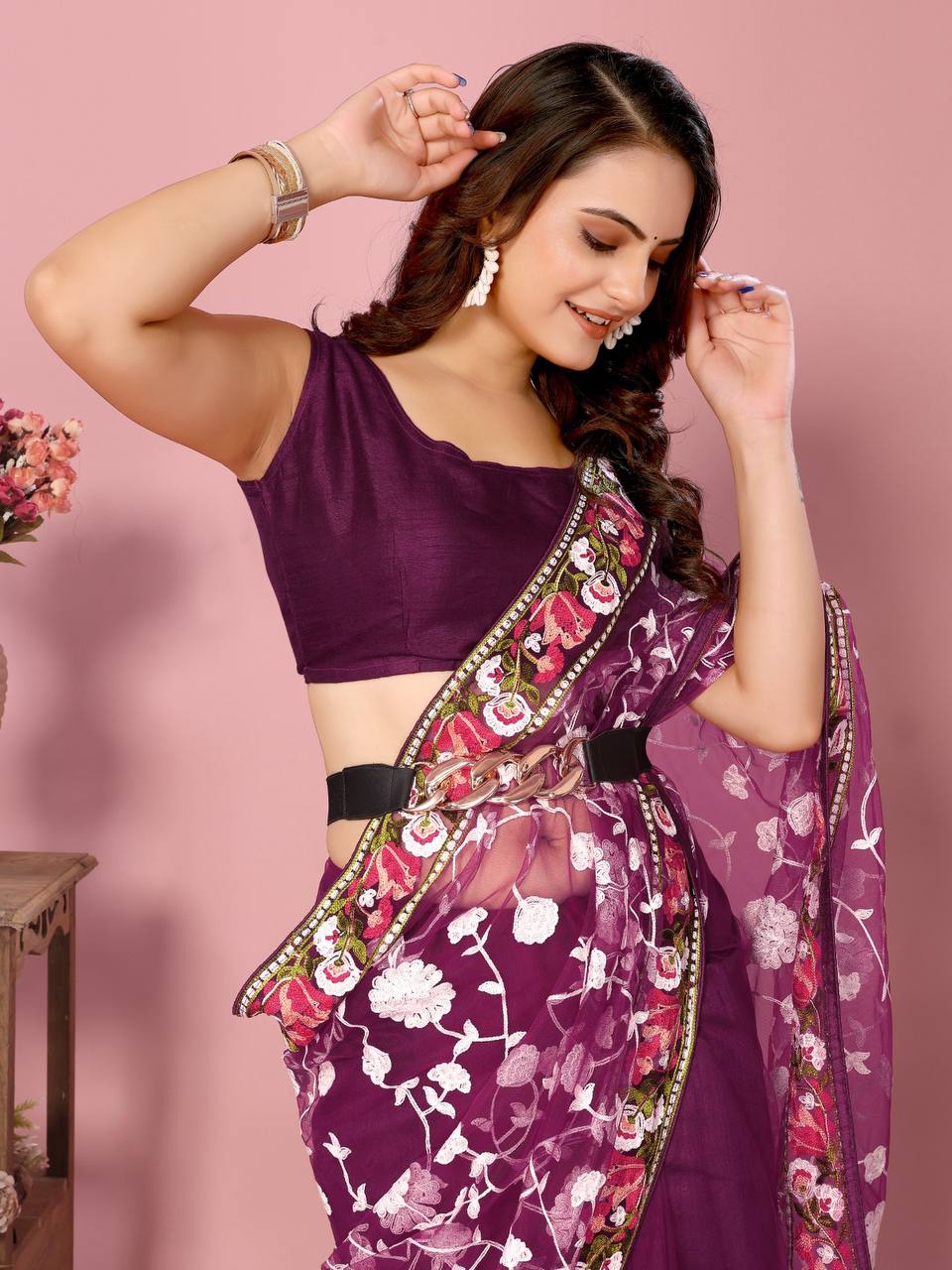 Latest Designer Chikankari Embroidery Design Work Soft Net Saree Collection.