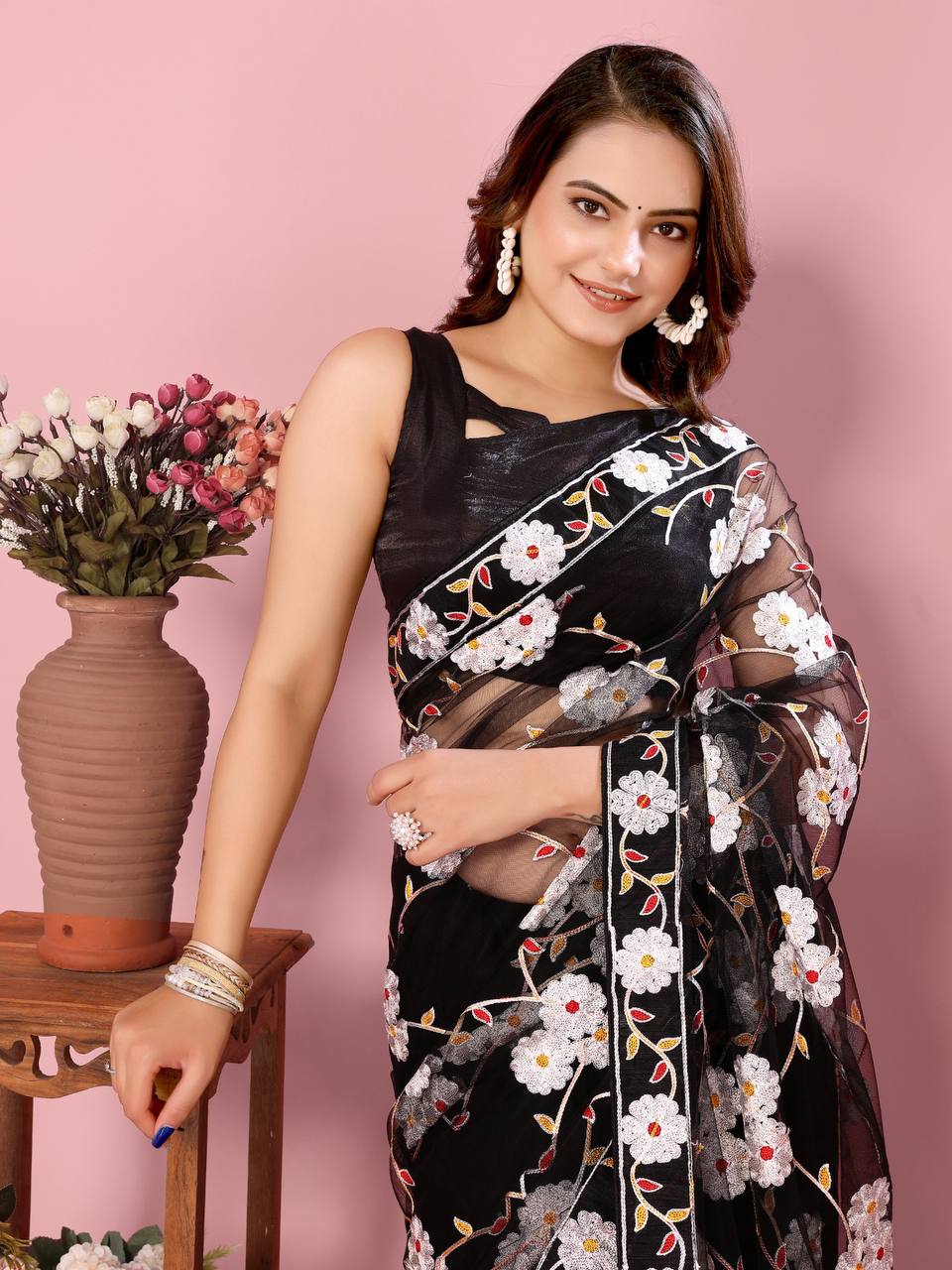 Premium Soft Net Party Wear Special Black Saree.