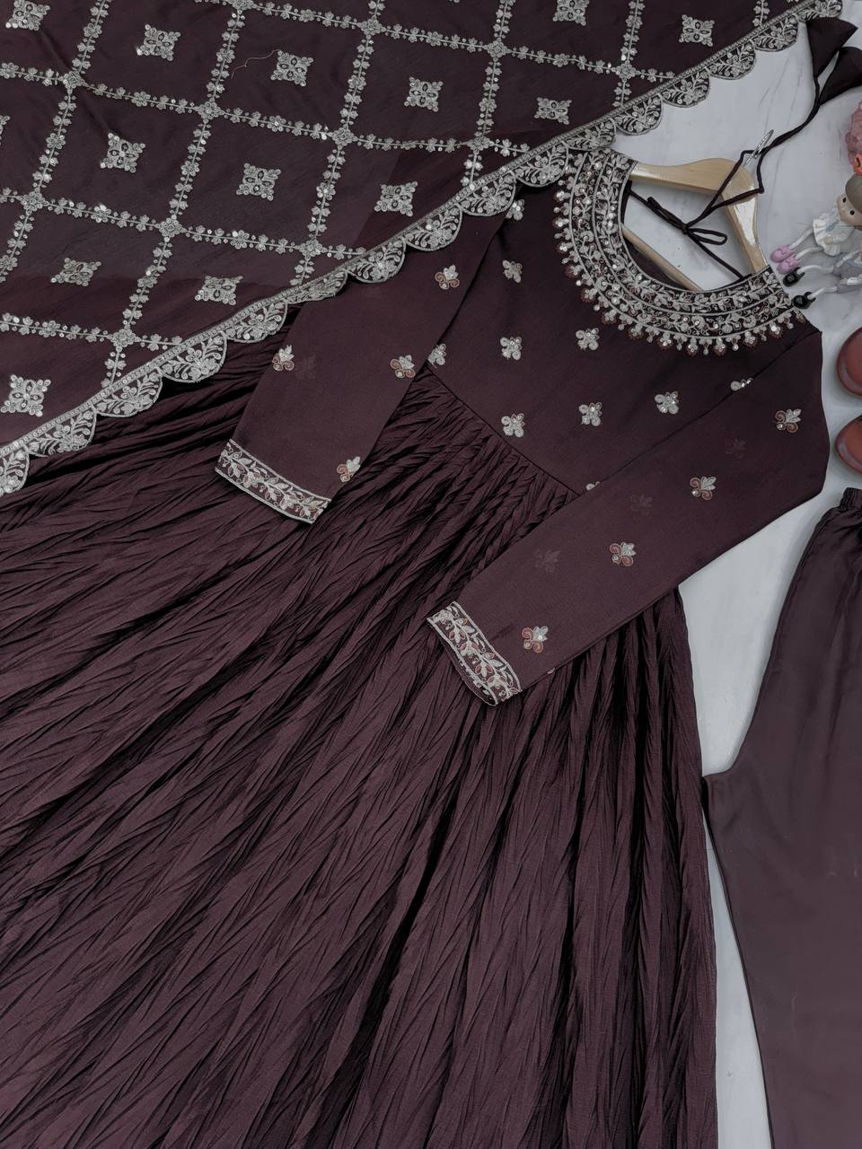 Latest New Party Wear Pure Crush Chinon Silk Fancy Gown Collection.