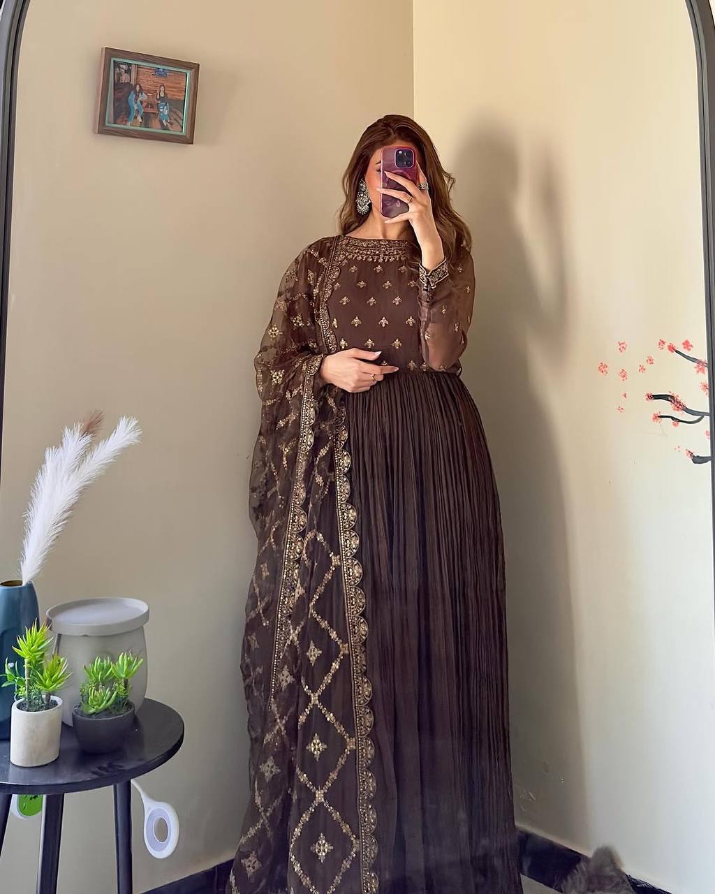 Latest New Party Wear Pure Crush Chinon Silk Fancy Gown Collection.