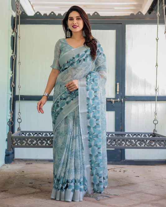 Ocean Breeze Linen  Soft, Breathable & Effortlessly Stylish Saree.