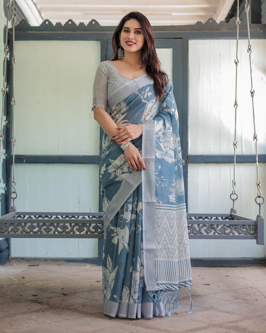 Soft Linen Saree in a Dreamy Blue Shade.