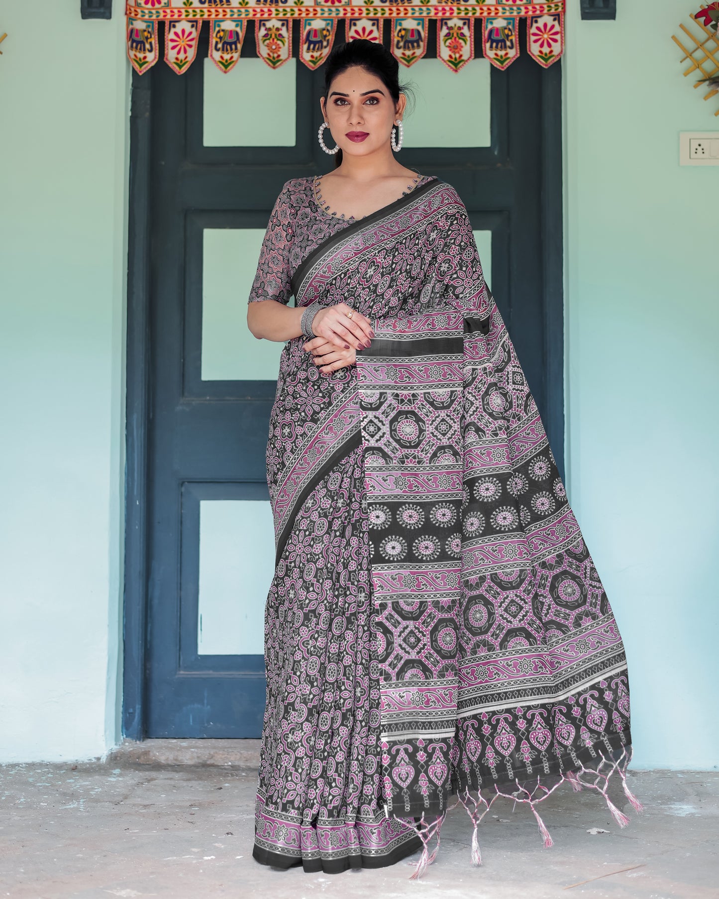 Perfect Elegant Ajrakh Linen Saree.