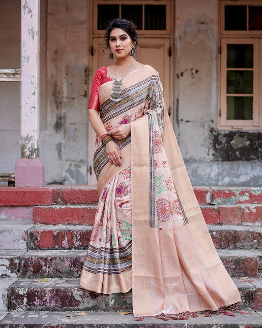 Elegant Banarasi Digital Printed Silk Saree.
