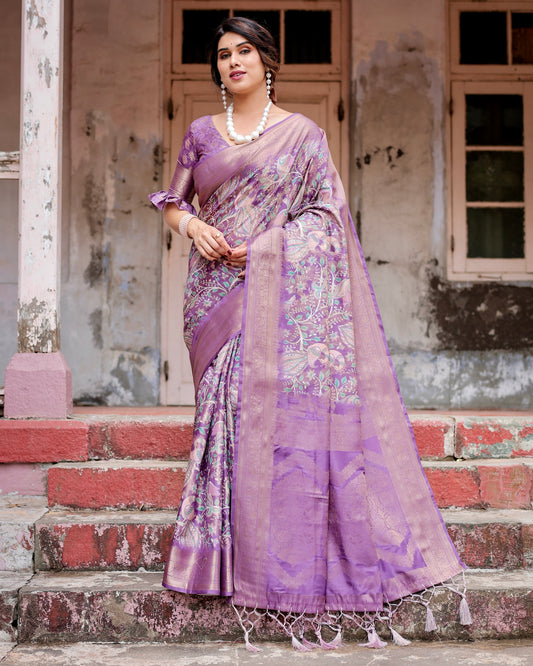 Royal Banarasi Digital Printed Purple Elegance Silk Saree.