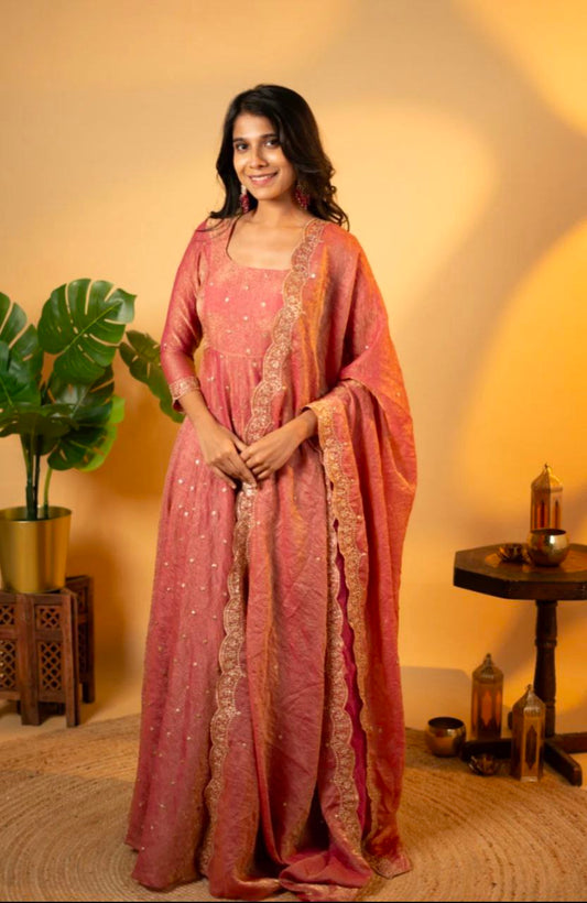Wedding Wear Special Pure Gold Crush Silk Pink Gown Collection.